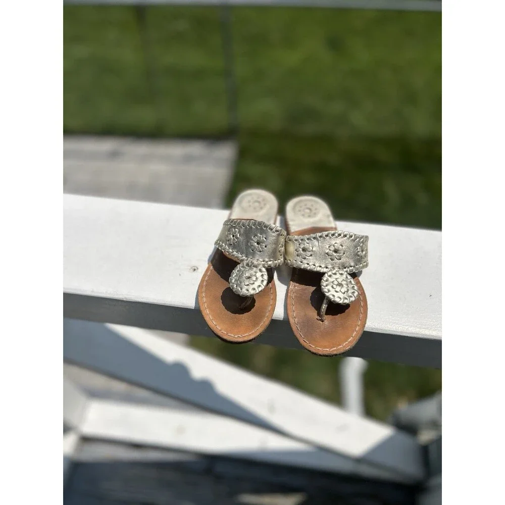 Jack Rogers Miss Hamptons Girls Metallic Gold Leather Sandals Size 13